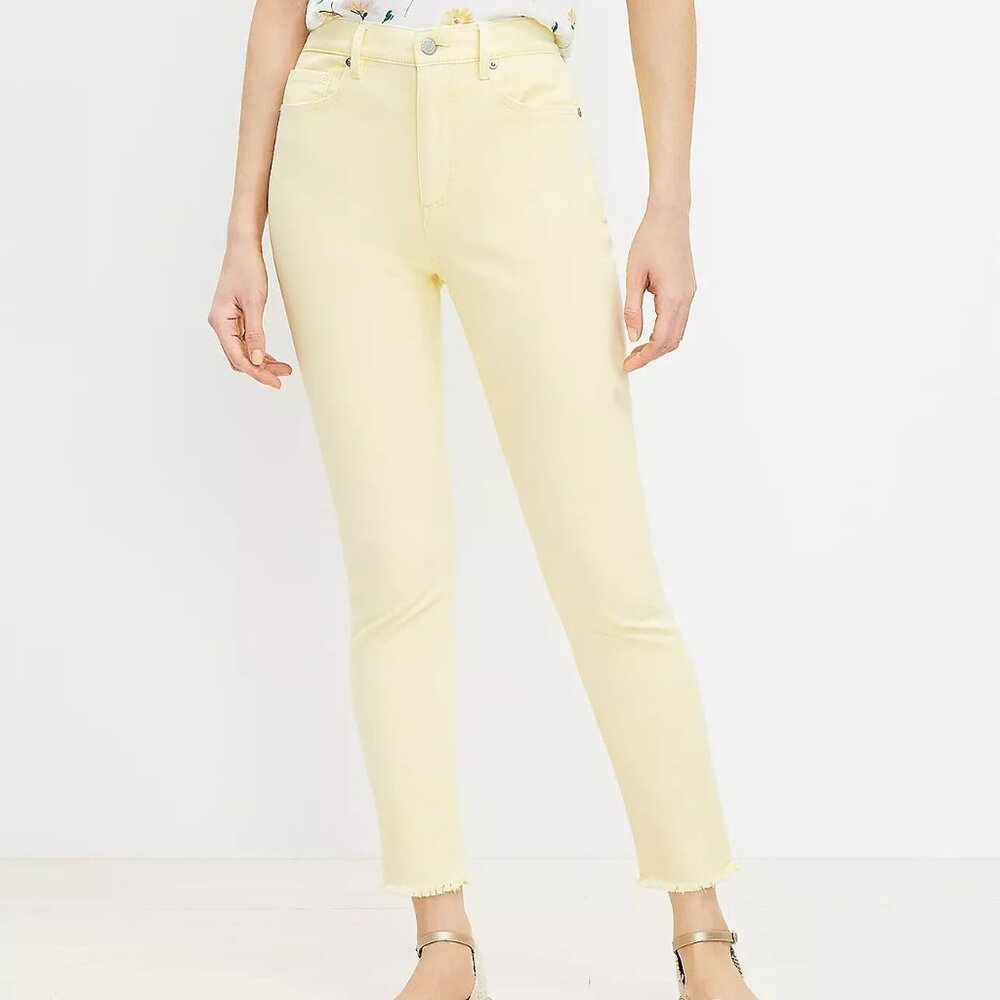 LOFT Skinny Ankle Pants Womens 29 / 8 Yellow High Rise Denim Jeans Frayed
